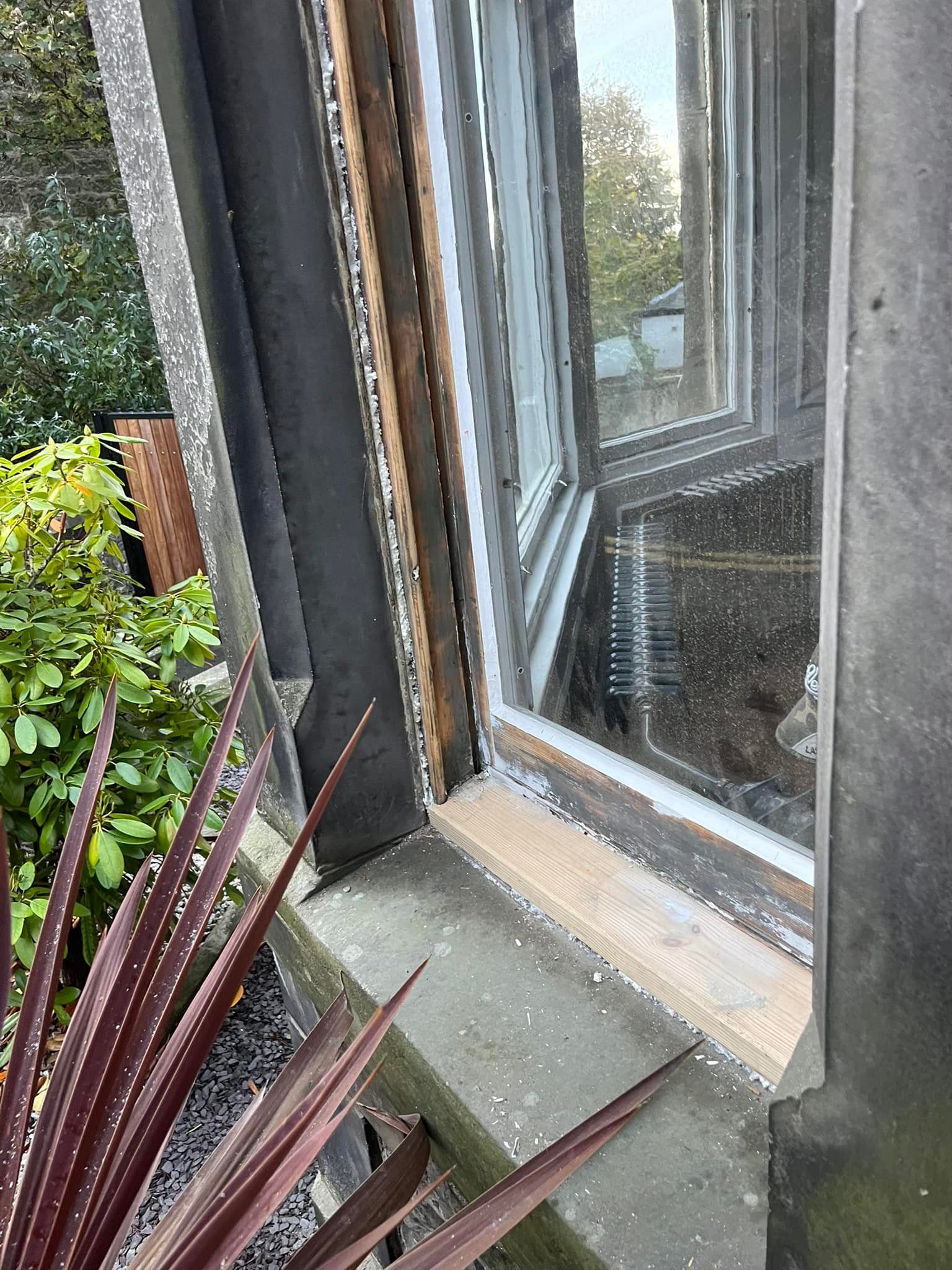 Close up of Sash windows before painted
