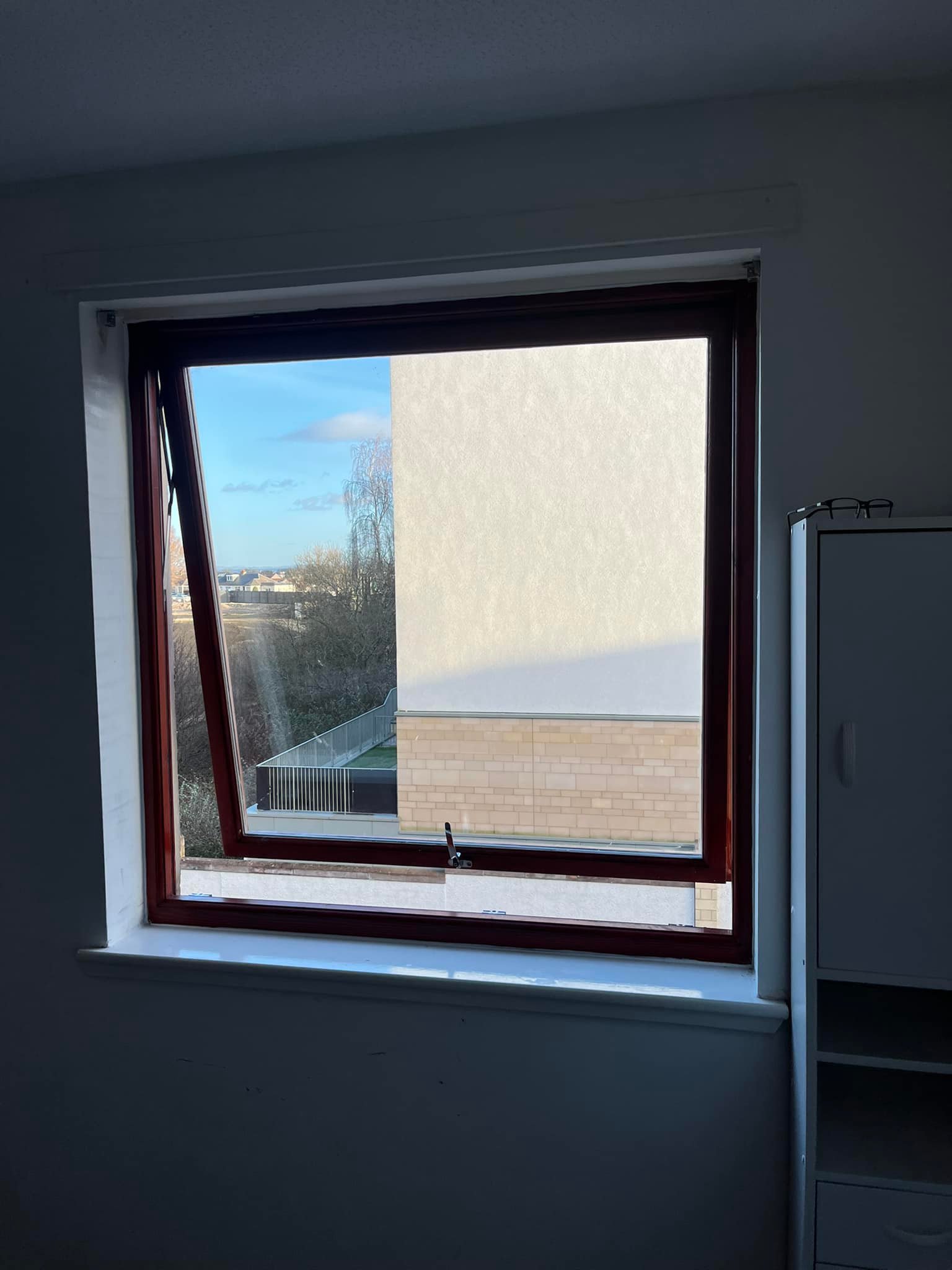 Opened case windows in home looking out to garden